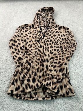 Cuddl Duds Women’s S Leopard Print Fleece 1/4 Zip Hoodie Pullover